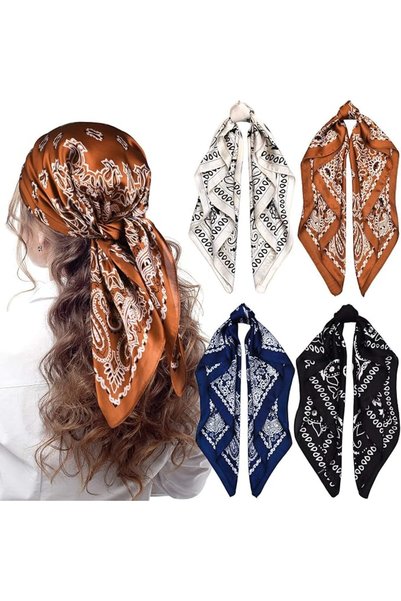 Syhood 4 قطع من وشاحات الرأس المربعة المصنوعة من الساتان مقاس 27 بوصة، وشاحات...