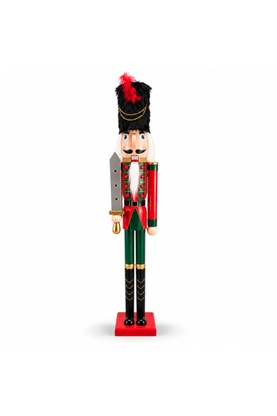 SBR Decorative wooden Christmas soldier, 120 cm, with sword and fluffy hat, r...