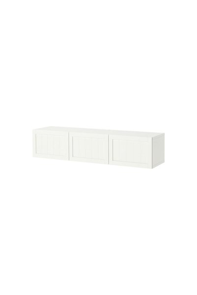 IKEA Beyaz TV Sehpası 180x42x38 cm, 3 Kapaklı, Raflı