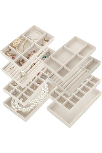 X SPRING Jewelry Organizer for Drawer, 8 PCS Beige Storage Box Display Trays,...