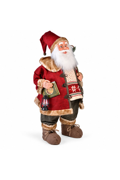SBR Decorative figurine Santa Claus with lantern and book, 81 cm, red and brown