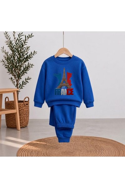 playwear سترة رياضية مطبوعة عليها علم فرنسا للأولاد والبنات برقبة دائرية