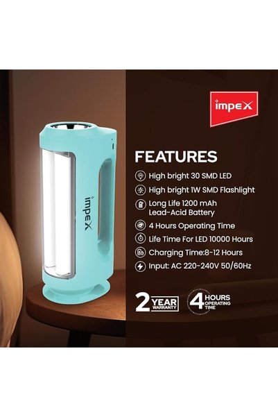 Global Impex Impex Rechargeable Emergency Lantern, LED Flash Light|30 SMD High Bright LED,4 Hours Working, Suitab