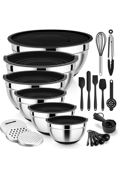 GENERAL مجموعة أوعية خلط من الفولاذ المقاوم للصدأ مع أغطية محكمة الإغلاق، 25 ...