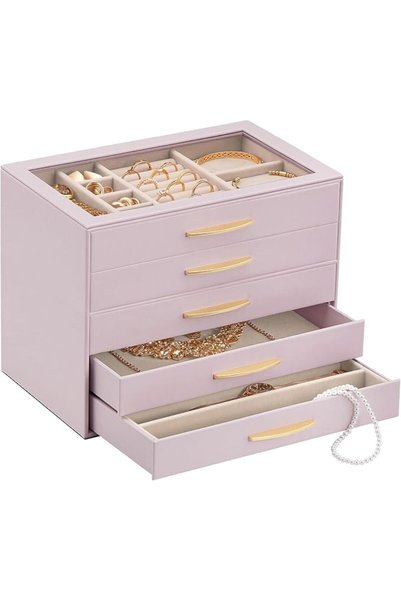 Lolalet Jewelry Storage Box for Women, 5-Layer Jewelry Organizer with Drawers...