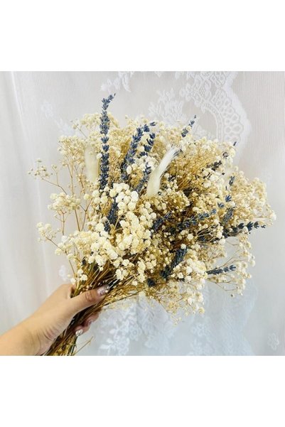 GENERAL Dried Lavender & Baby's Breath Bouquet - Natural Bunny Tails Flower B...