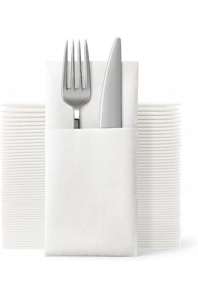 Jebblas Disposable Cloth Like Napkins, Built-in Flatware Pocket, Wedding Part...