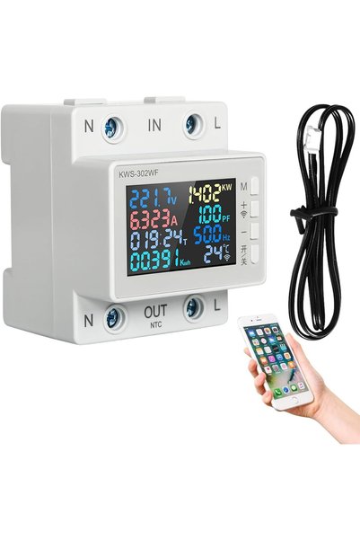 NALACAL عداد كهرباء رقمي، 170-300 فولت تيار متردد 63 أمبير، عداد طاقة واي فاي...