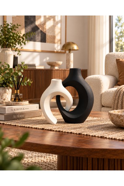 aden home 2'li Dekoratif Vazo Seti Modern Minimalist Bohem Tasarım Salon Kons...