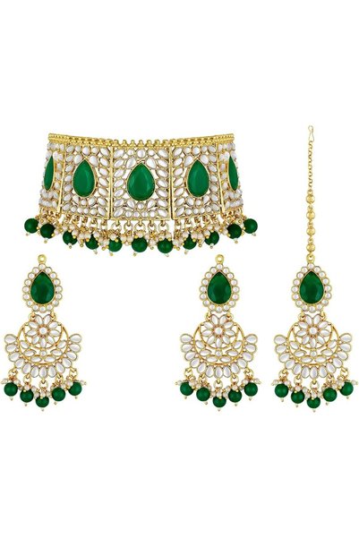 Aheli Faux Pearl Choker Necklace with Earrings Indian Traditional Bollywood J...