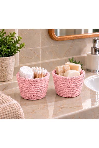 ÖRGÜM 2-Piece Mini Wicker Look Basket 8X6 cm – Multi-Purpose Bathroom Organiz...
