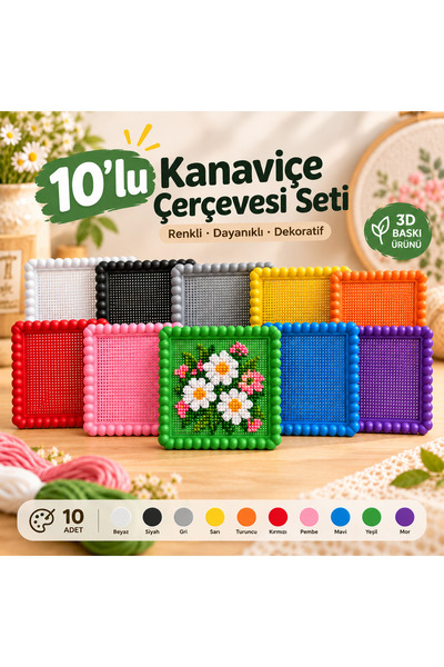 3D Objem 10’lu 3D Baskı Kanaviçe Çerçevesi Seti – Renkli El İşi ve Hobi Çerçe...