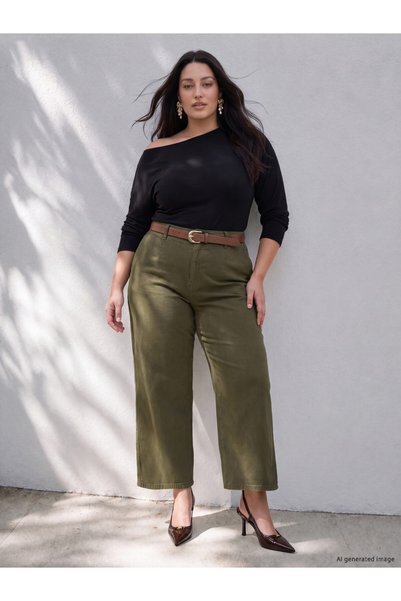 LC Waikiki بنطلون جينز كولوت بحزام من LCW Curve مقاس كبير