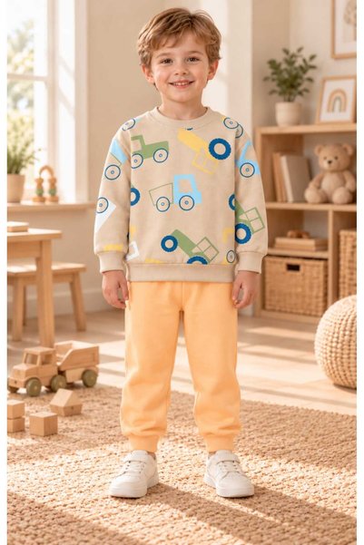 krm kerem bebe 2-Piece Children's Set with Truck Patterned Pockets, Suitable ...