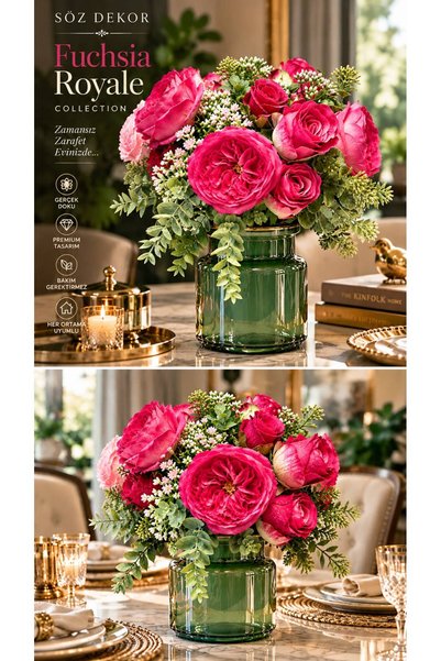 Genel Markalar SÖZ DEKOR Pink Winter Elegance – Cam Vazoda Fuşya Karanfilli, ...