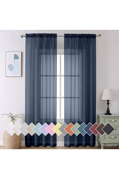 GENERAL Aiyufeng 2 Pack: Basic Sky Blue Sheer Curtain Drapes 84 Inch Length 2...