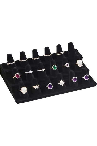 EastChoix Double-Layer Black Velvet Ring Display Stand - Jewelry Organizer fo...