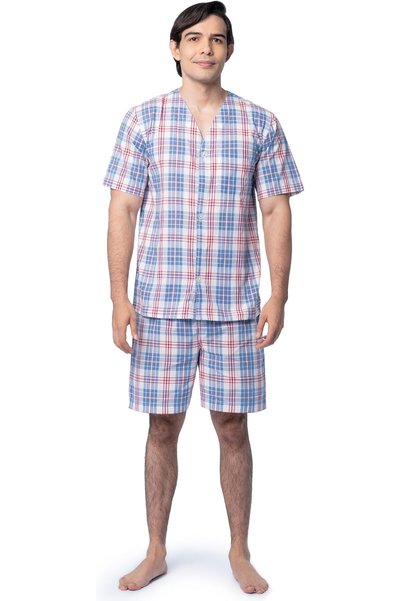 Fruit of the loom طقم بيجامة رجالي قصير الأكمام من القماش العريض