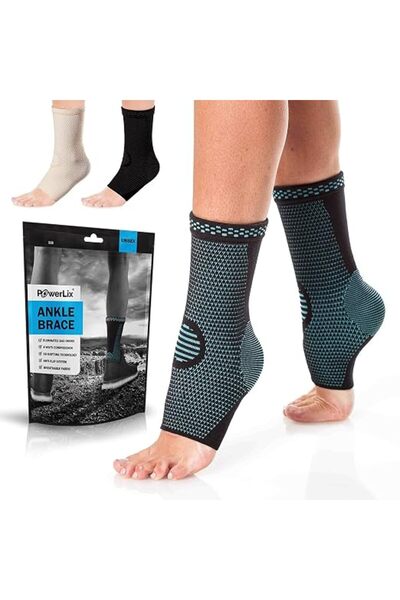 POWERLIX Ankle Brace Compression Support Sleeve (Pair) for Injury Recovery, J...