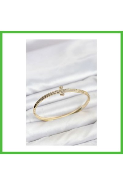 Generic Brand Gold Color t Model Zircon Stone Women's Cuff Bracelet Arz