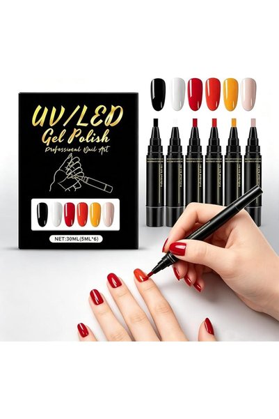 Salasabil Polish Nail Polish Pens, 6PCS Nail Varnish Pens 3 In 1 Gel Nail Pol...