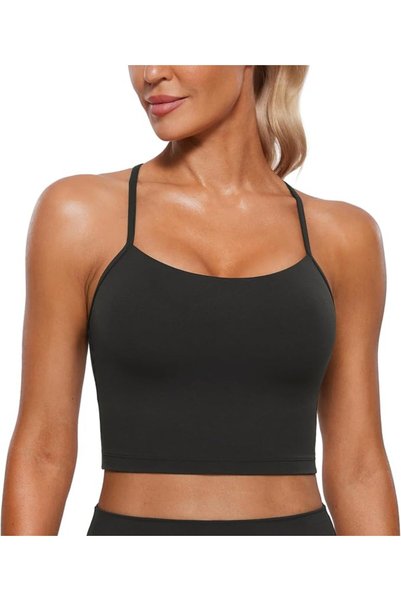 CRZ YOGA Butterluxe Y Back Crop Tank Tops for Women - Spaghetti Straps Racerb...
