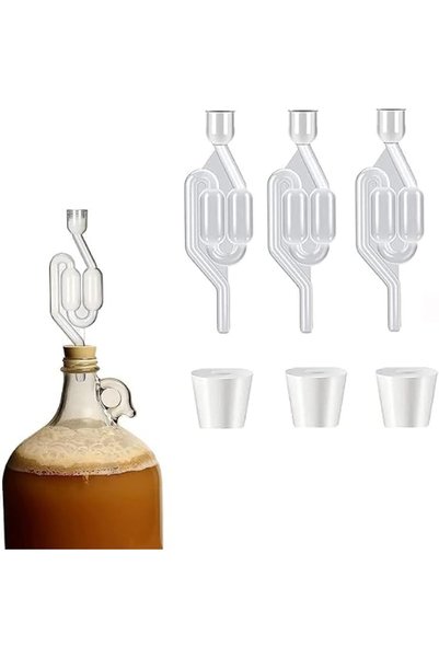 CHANEDE 3 Pack S-Shape Airlock for Fermentation with 3 Stoppers Bubble Sealin...