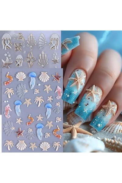 KASTWAVE 5D Embossed Nail Stickers & Decals, Self-Adhesive Shell and Wave Des...