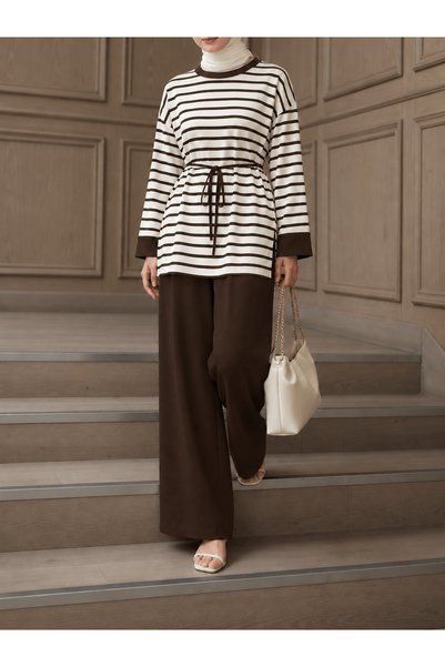 Hepsi Moda Striped Trouser Suit - 0221 - Bitter Brown