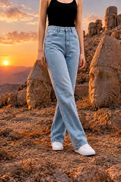 hies Wide Leg Kadın Jeans - Yüksek Bel, Likralı, Bol Paça, Esnek Palazzo Kadın Kot Pantolon