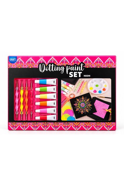 craft world Neon Dot Painting Set – 6 Acrylic Colors, Stencils, Modeling Tool...