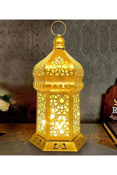 Pomefar فانوس رمضان، أضواء زينة رمضان، فانوس LED بتصميم مجوف كلاسيكي للزينة ف...