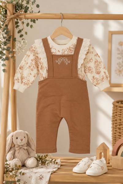 Minelia Kids Kız Bebek %100 Pamuk Örme İkili Takım Fırfır Detaylı Çiçek Desen...