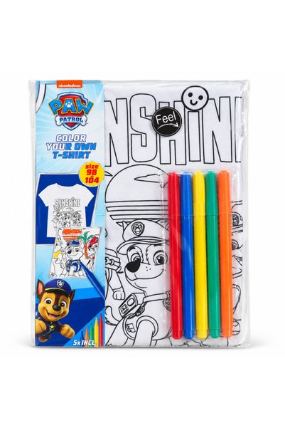 PAW PATROL Tricou de Colorat pentru Copii 98 –104 – 100% Bumbac, 5 Carioci Te...