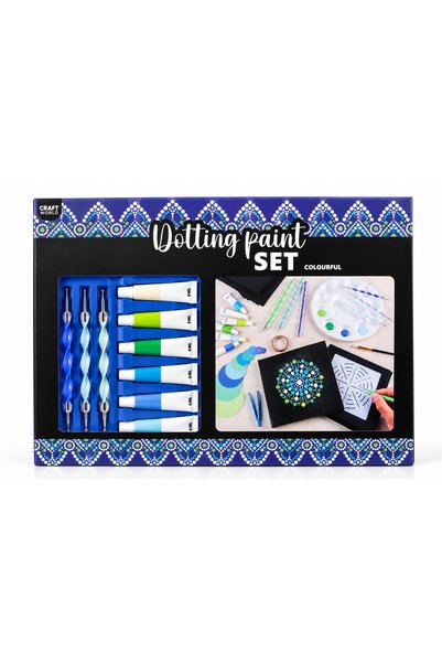 craft world Blue-Green Dot Painting Set – 6 Acrylic Colors, Stencils, Modelin...