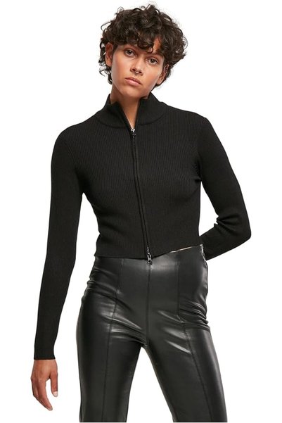 Urban Classics Women's Women's Cropped Rib Knit Zip Cardigan Cardigan sweater