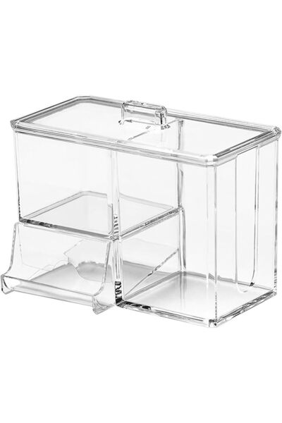 Arabest Cosmetic Storage Container with Lid, 4-Grid Acrylic Crystal Clear Q-T...