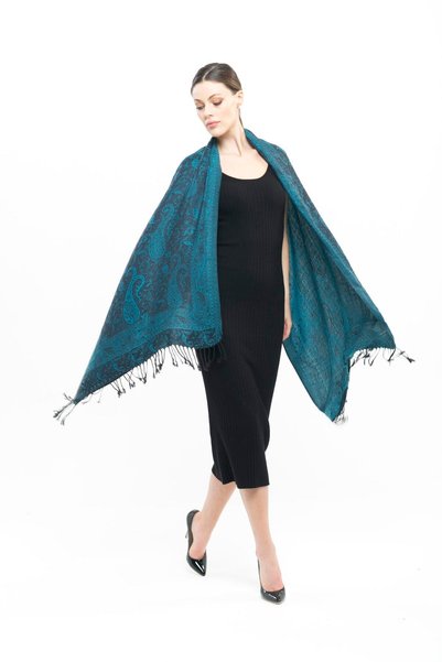 Novaurè Cashmere Shawl |   Black - Blue |   100% Cashmere Wool |   70X180 cm