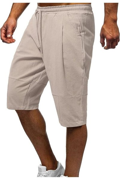 GENERAL HangNiFang Men's Long Linen Shorts Below Knee Pocketed 3/4 Summer Dra...