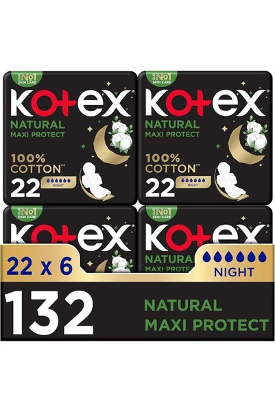 U by Kotex كوتكس ماكسي بروتكت قطن نايت عبوة تحتوي على 6 × 22 فوطة صحية