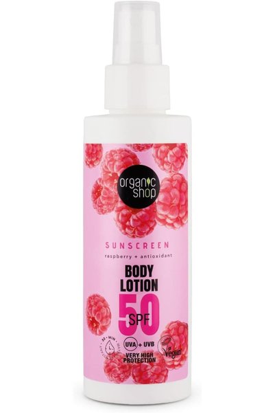 organic shop Sunscreen Body Lotion Raspberry + Antioxidant 50 SPF, 150ml