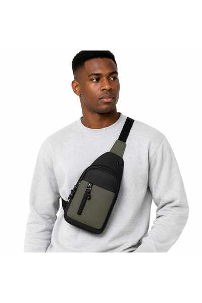 Nevara Men's Multi-Pocket Travel Casual Chest Bag Oxford Cloth - Black & Olive