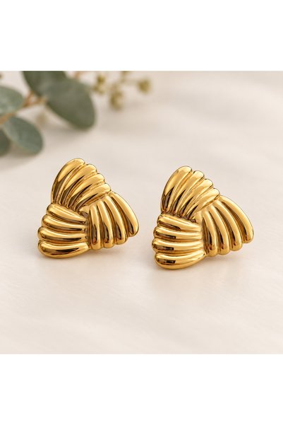 GlaMLo Accessories Τριγωνικά σκουλαρίκια από ανοξείδωτο ατσάλι με σχέδιο, χρυ...