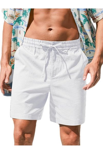 GENERAL RQP Mens Cotton Linen Shorts Casual Drawstring 7inch Inseam Shorts St...
