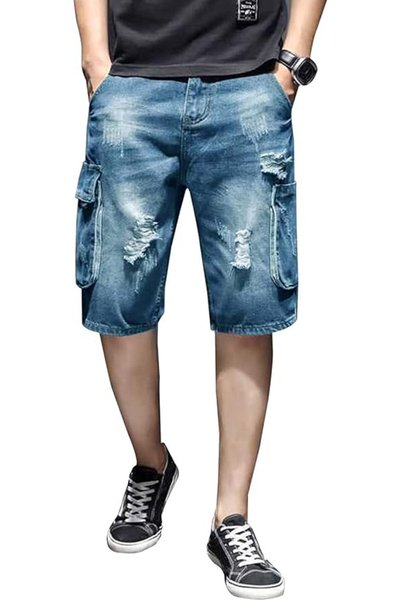 GENERAL HangNiFang Men's Long Linen Shorts Below Knee Pocketed 3/4 Summer Dra...