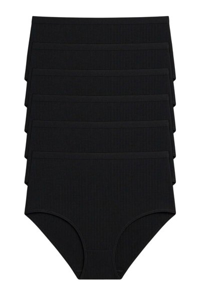 ExLove Women's Black Ribbed High Waist Panties 6 Pack Comfortable Cut Underwear