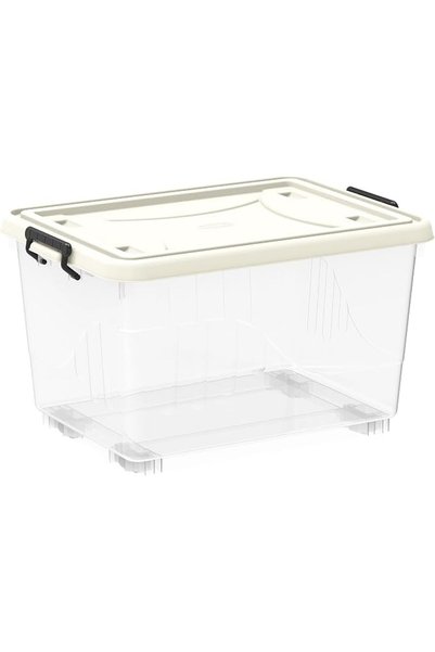 Cosmoplast 55L Clear Plastic Storage Box With Wheels & Lockable Lid, Transpar...