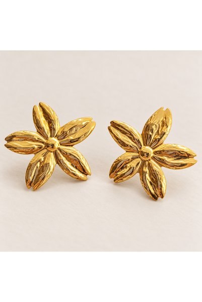 GlaMLo Accessories Cercei floare din oțel inoxidabil cu cinci petale texturat...