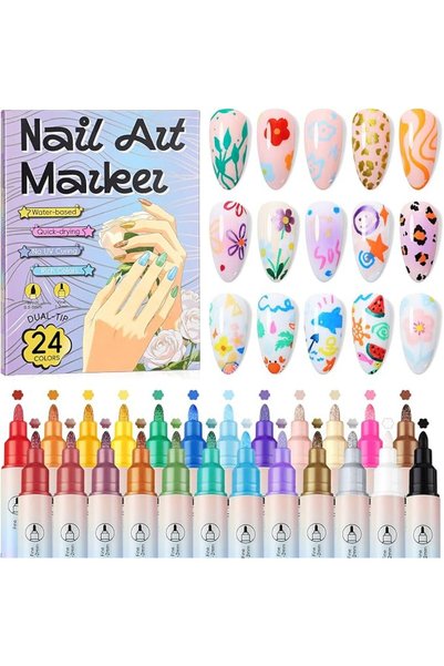 HaveLovely 24-Color Quick-Dry Dual-Tip Nail Art Pens, Fine Point Set