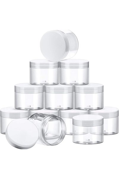 SATINIOR 12 Pack 6 oz Plastic Container Jars with Lids Round Clear Travel Cos...